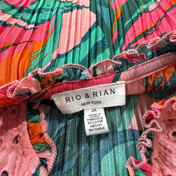 Rio & Rian New York 2X Colorful Tropical Leaf Print Pink Eyelet Trim Bohemian - Picture 6 of 8